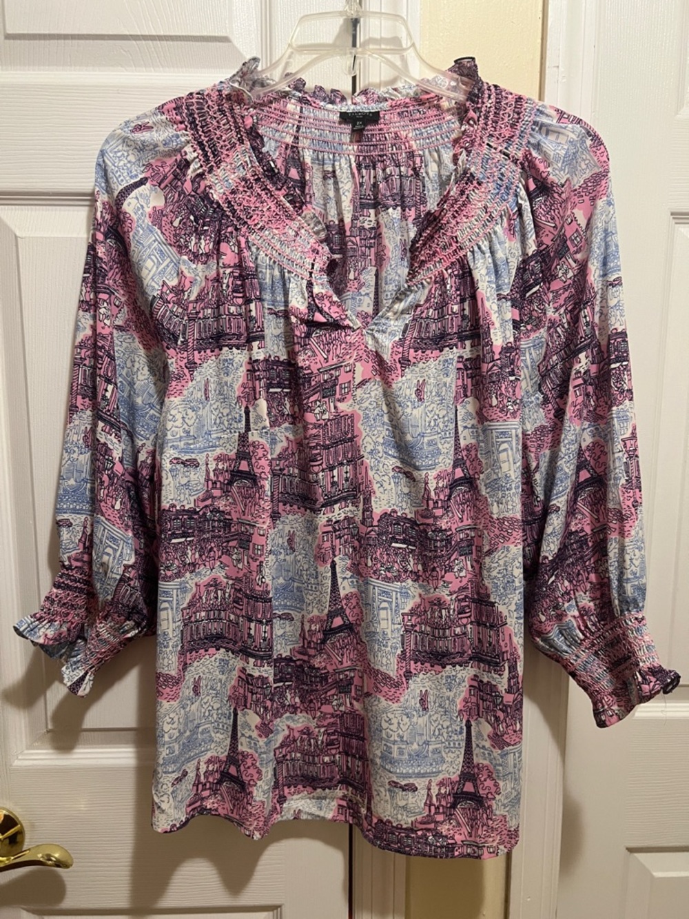 Talbots 2X  Parisian Print Women's Pink & Blue Printed Top